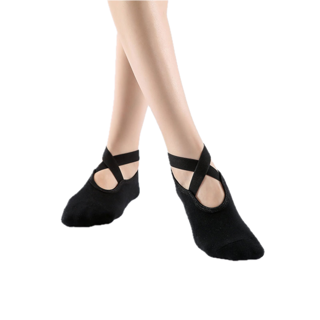 Women's Non-Slip Yoga Socks, Cotton + PVC Grip for Pilates, Barre, Fitness, Fits Size 36-40 - Black