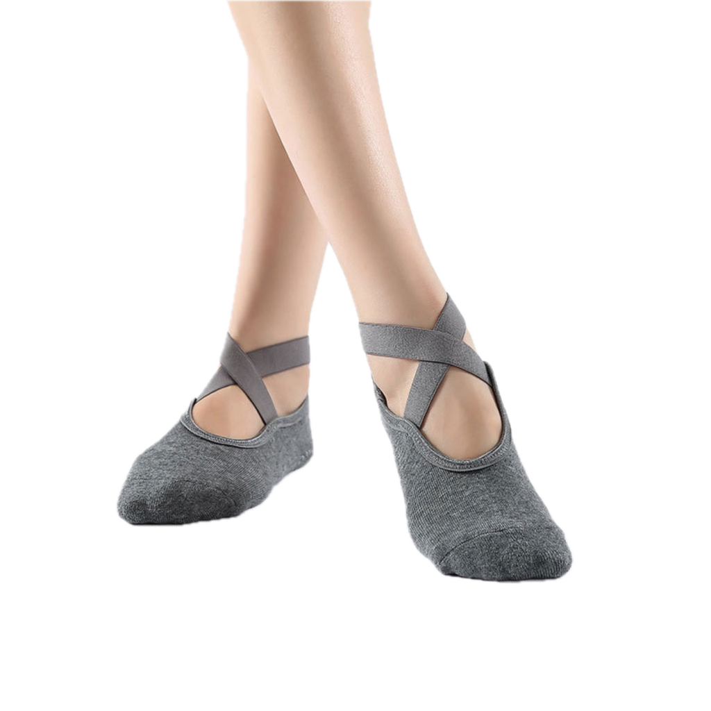 Women's Non-Slip Yoga Socks, Cotton + PVC Grip for Pilates, Barre, Fitness, Fits Size 36-40 - Grey