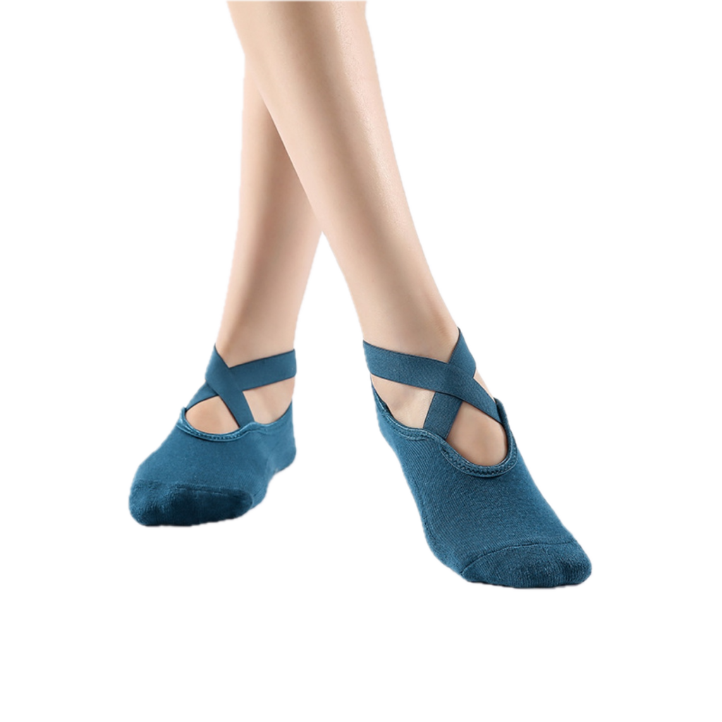 Women's Non-Slip Yoga Socks, Cotton + PVC Grip for Pilates, Barre, Fitness, Fits Size 36-40 - Turquoise