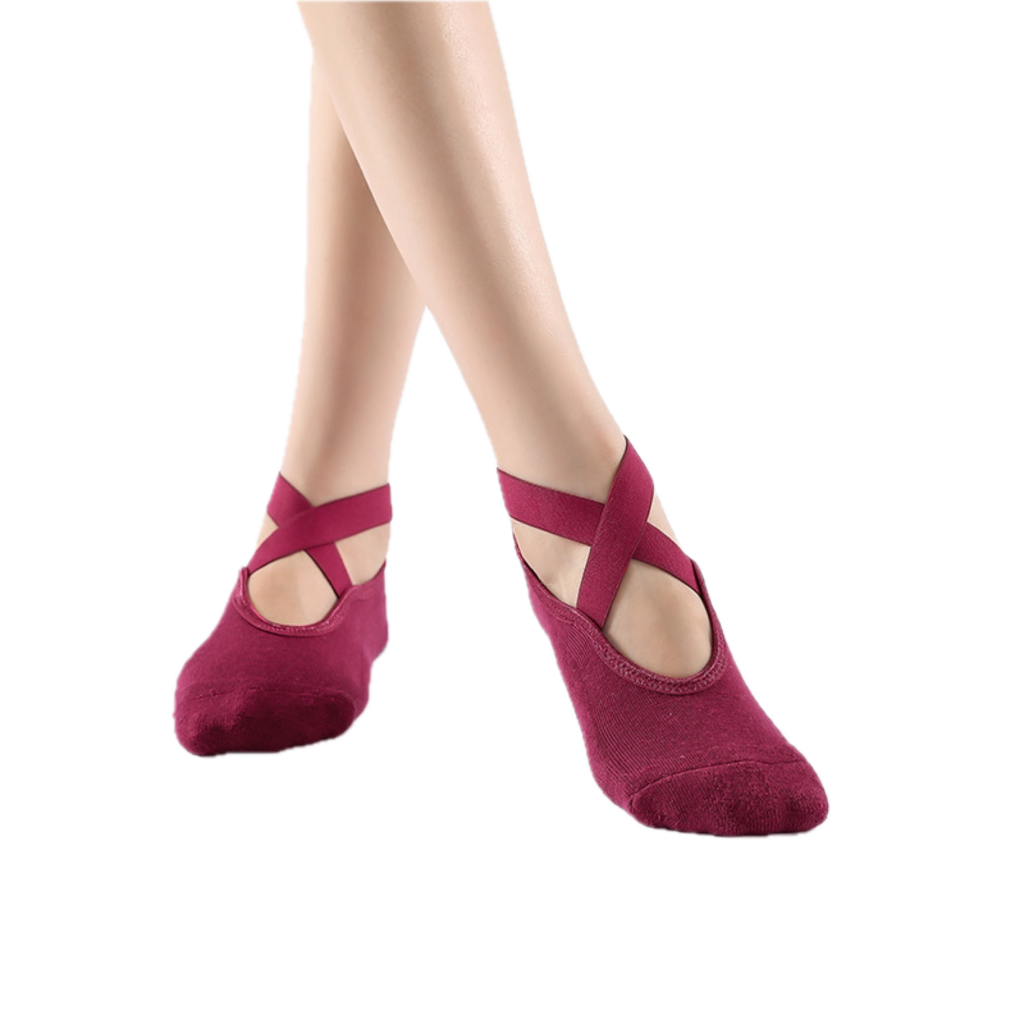 Damen Anti-Rutsch Yoga Socken - Baumwolle + PVC Griff für Pilates, Barre und Fitness,  Passend für Größe 36-40 - Rot