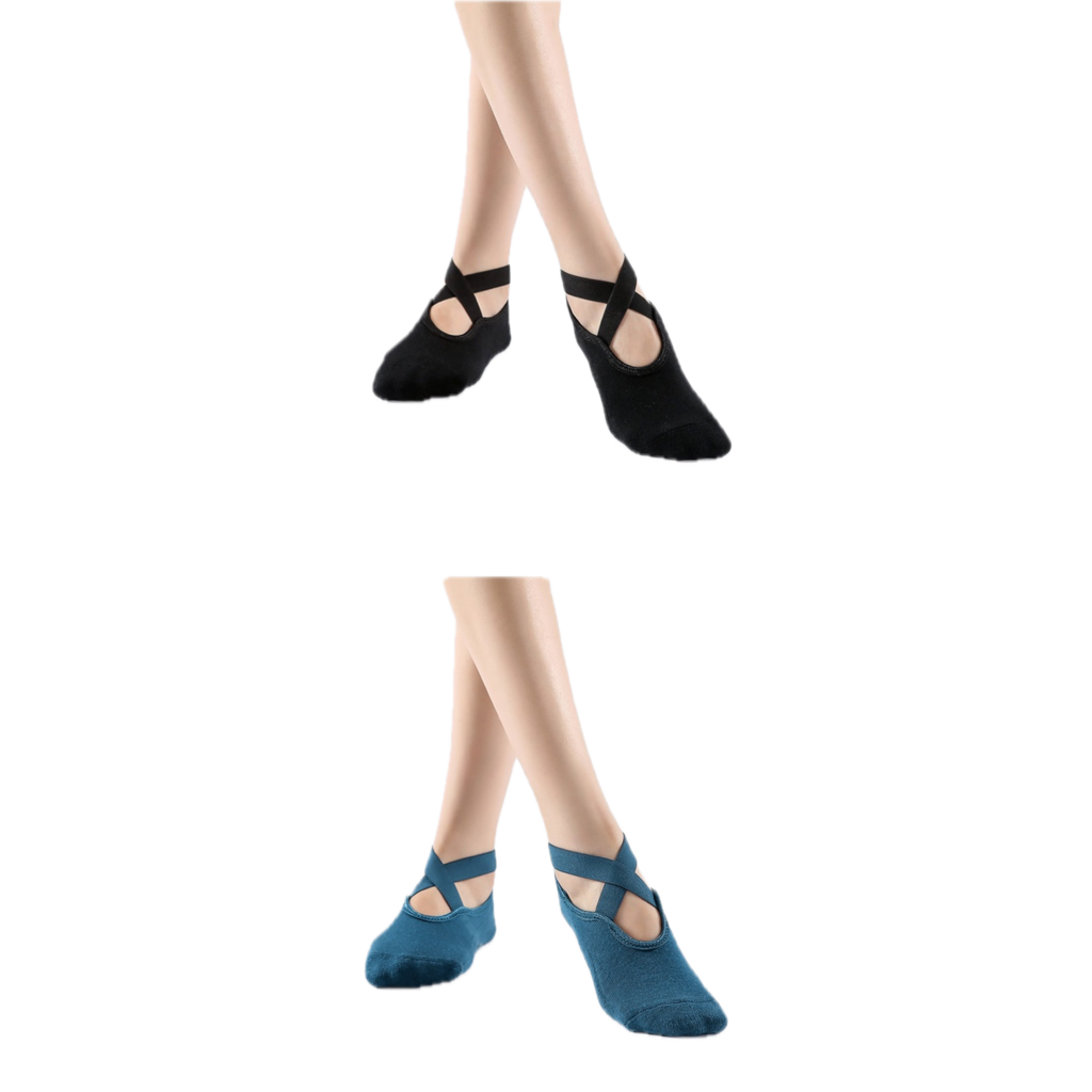 2 Paar Dames Stretch Anti-Slip Yoga Sokken - Katoen + PVC, voor Pilates, Barre en Fitness, Geschikt voor Maat 36-40 - Zwart Turkoois