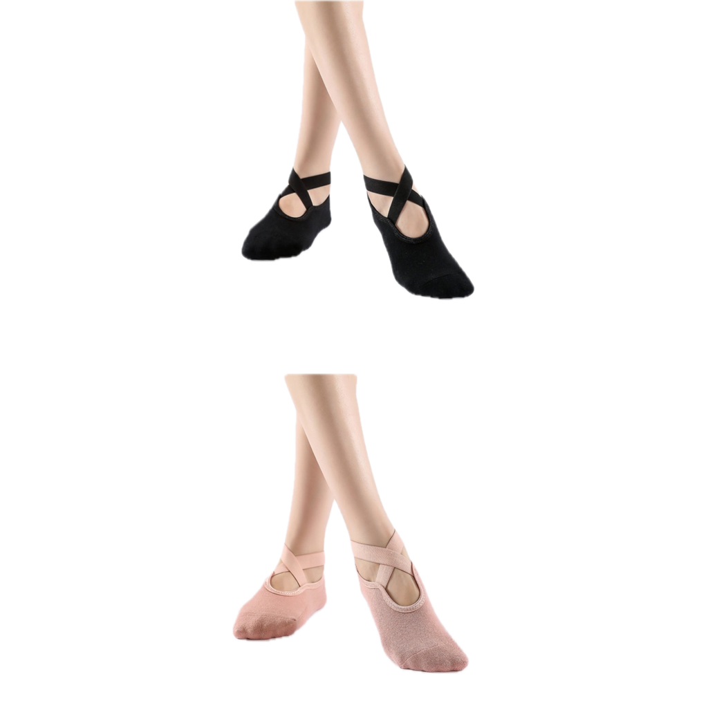 2 Pairs Women's Non-Slip Yoga Socks, Cotton + PVC Grip for Pilates, Barre, Fitness, Fits Size 36-40 - Black Pink