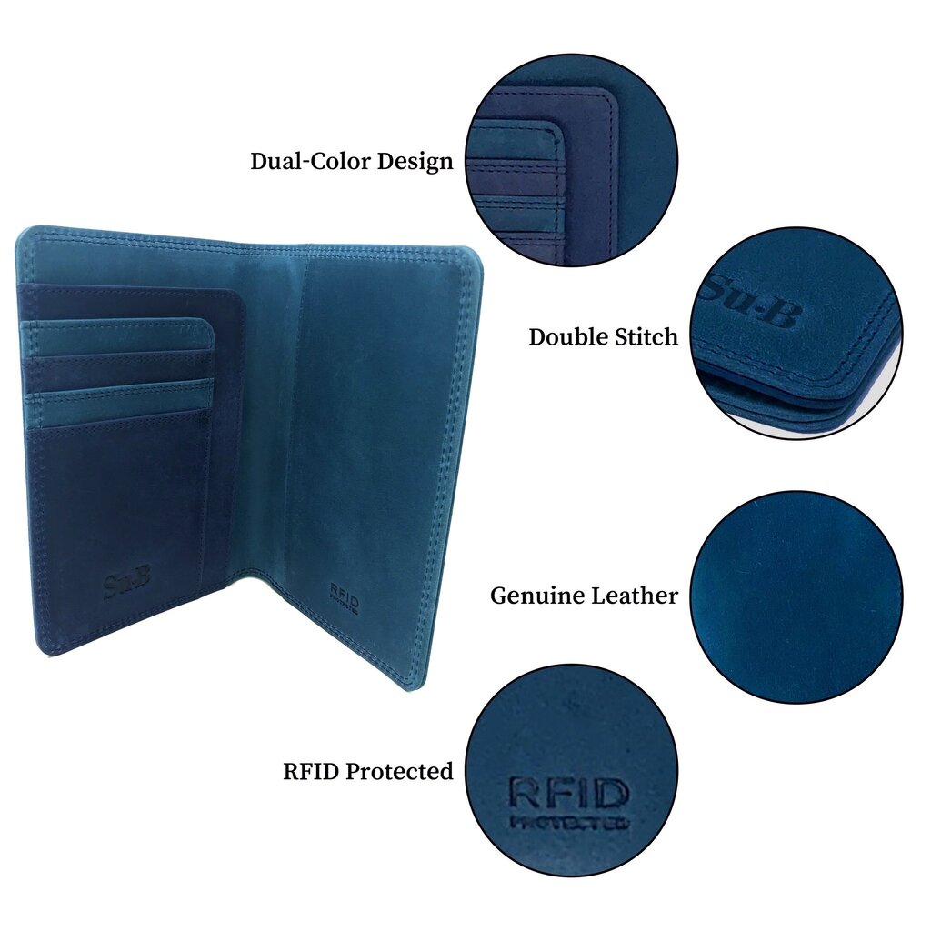 Su.B.dgn Premium Leren Paspoorthouder – Nederlands Design, RFID Bescherming, Duo-Kleur, 3 Kaartsleuven, Extra Vak – Turkoois