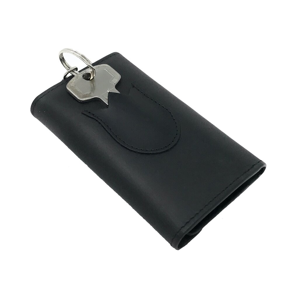 Su.B Leather Key Case – Dutch Design, Compact, 6 Key Hooks, Coin Pocket, Card Slot, Tulip Pocket with Chain - Black