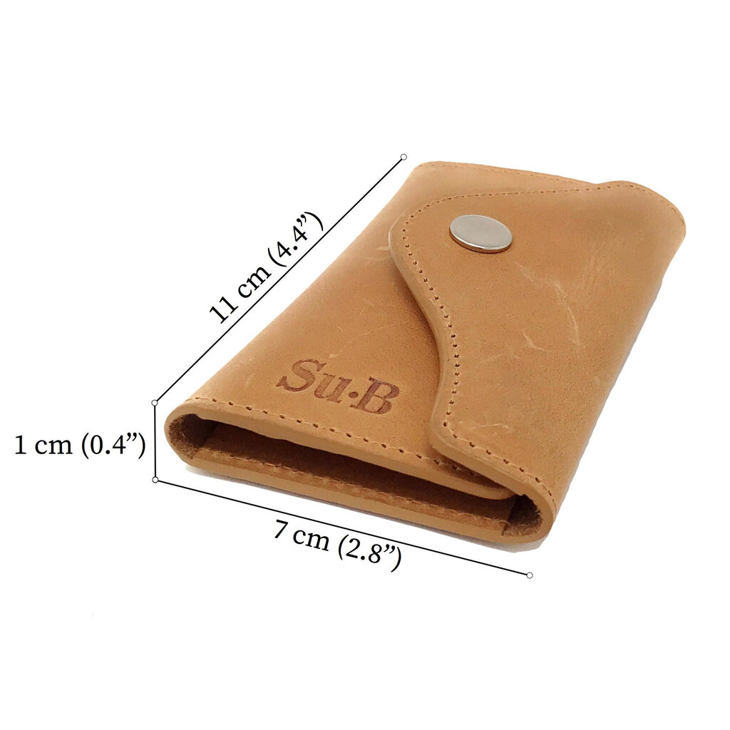 Su.B Leather Key Case – Dutch Design, Compact, 6 Key Hooks, Coin Pocket, Card Slot, Tulip Pocket with Chain – Brown