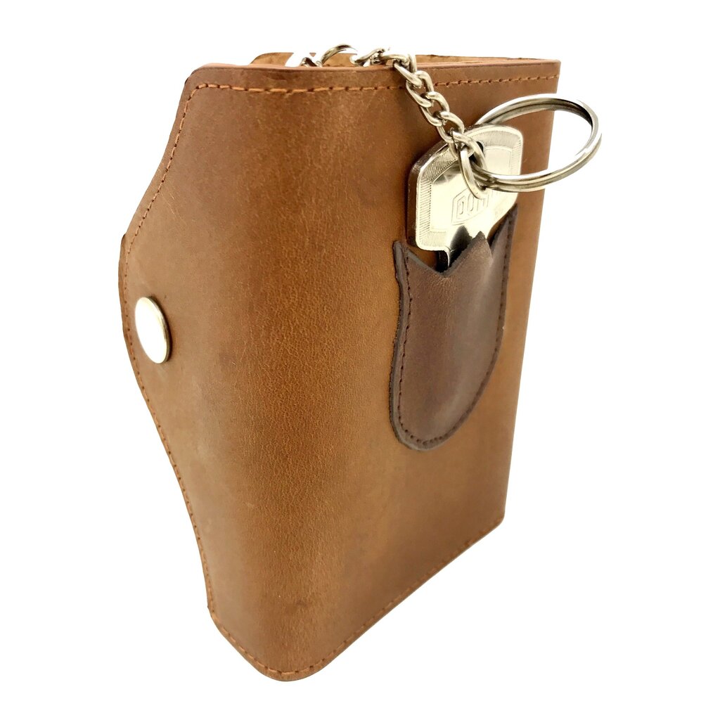 Su.B Leather Key Case – Dutch Design, Compact, 6 Key Hooks, Coin Pocket, Card Slot, Tulip Pocket with Chain – Brown