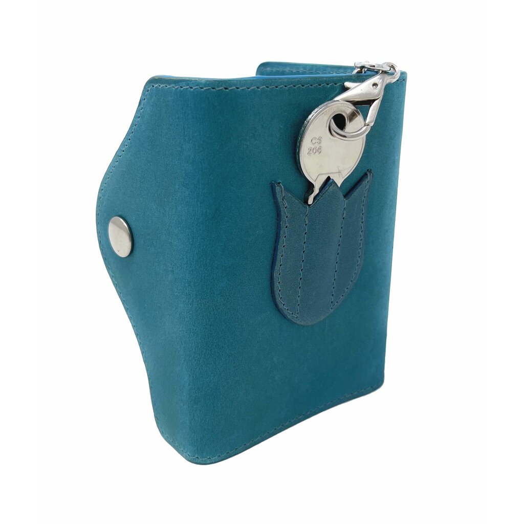 Su.B Leather Key Case – Dutch Design, Compact, 6 Key Hooks, Coin Pocket, Card Slot, Tulip Pocket with Chain – Turquoise