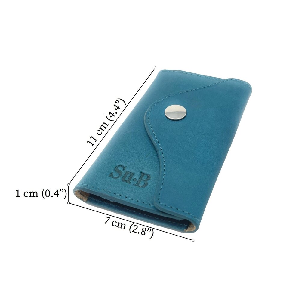 Su.B Leather Key Case – Dutch Design, Compact, 6 Key Hooks, Coin Pocket, Card Slot, Tulip Pocket with Chain – Turquoise
