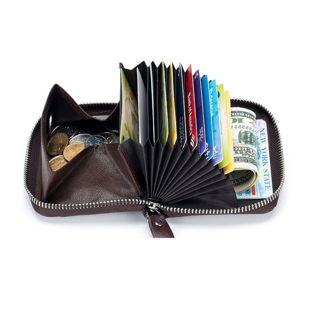 Su.B Pasjeshouder Mannen, Leer, Portemonnee Heren, RFID, Geld Vakje, Muntenhouder - Cognac