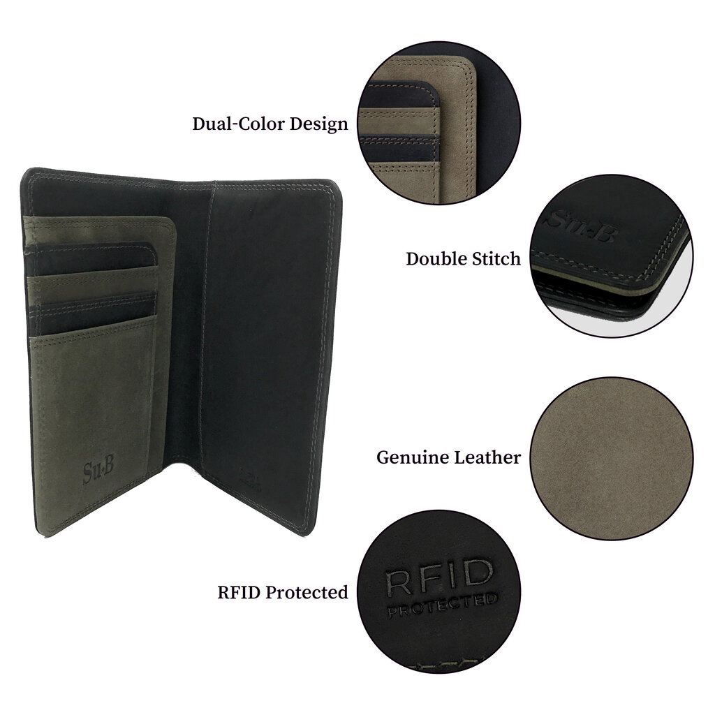 Su.B.dgn Premium Leren Paspoorthouder – Nederlands Design, RFID Bescherming, Duo-Kleur, 3 Kaartsleuven, Extra Vak - Bruin