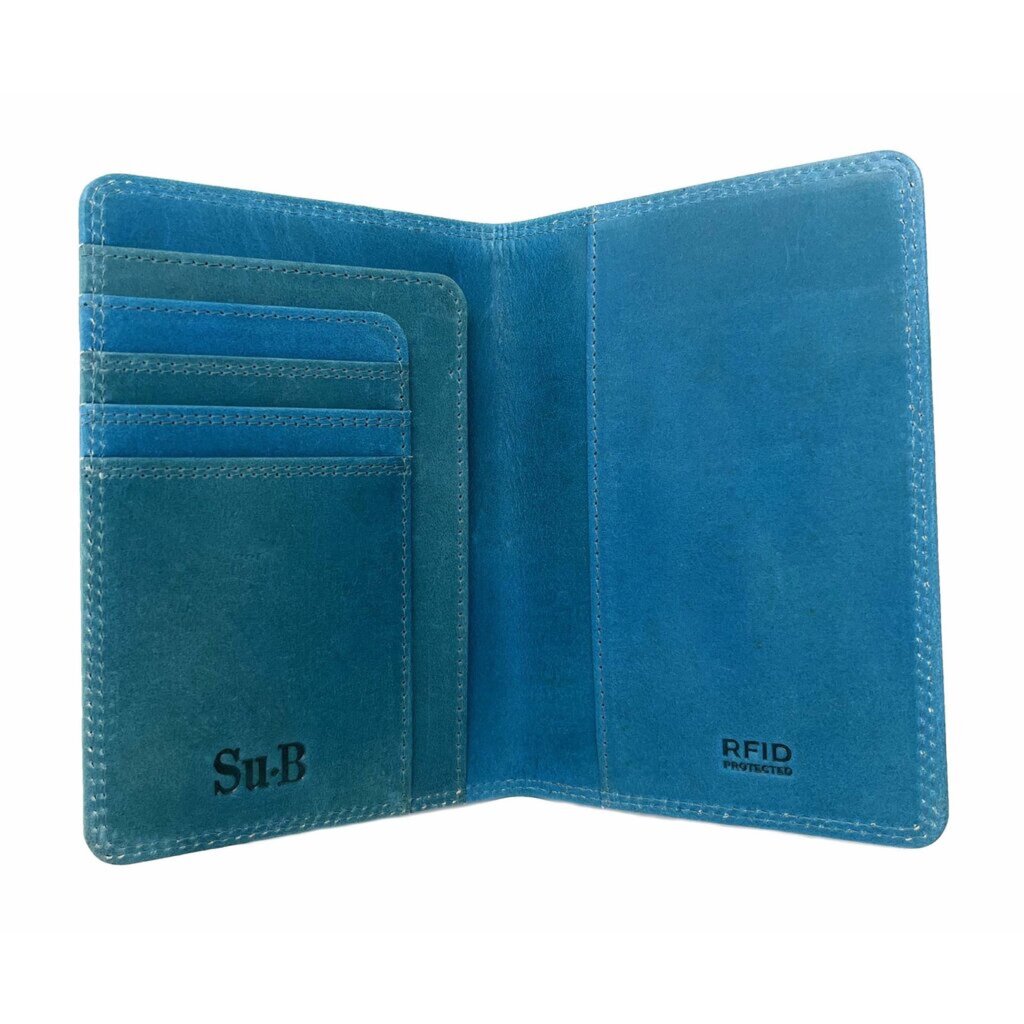Su.B.dgn Premium Leren Paspoorthouder – Nederlands Design, RFID Bescherming, Duo-Kleur, 3 Kaartsleuven, Extra Vak – Turkoois