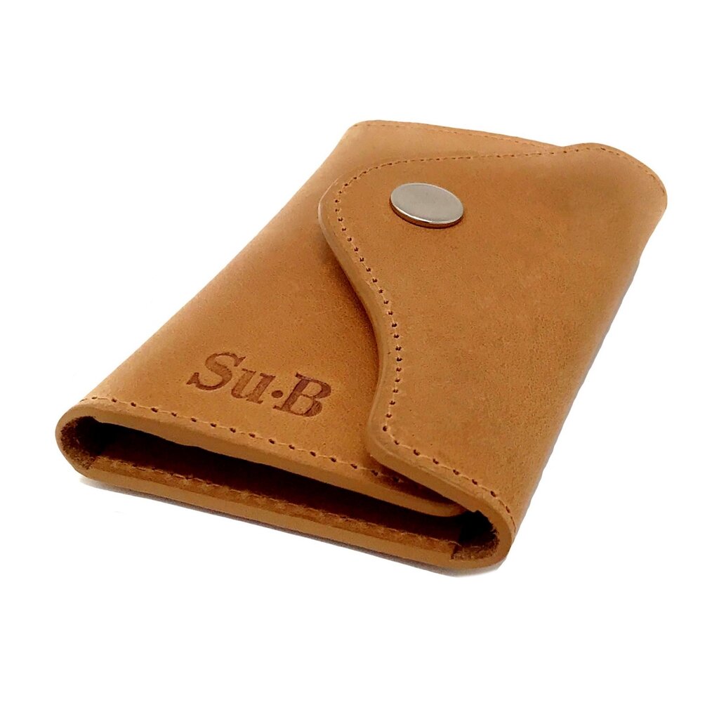 Su.B Leather Key Case – Dutch Design, Compact, 6 Key Hooks, Coin Pocket, Card Slot, Tulip Pocket with Chain – Brown