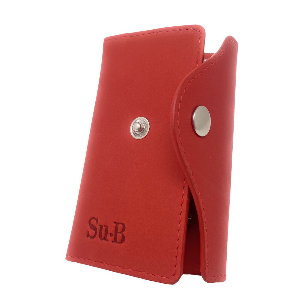 Su.B Leather Key Case – Dutch Design, Compact, 6 Key Hooks, Coin Pocket, Card Slot, Tulip Pocket with Chain – Red