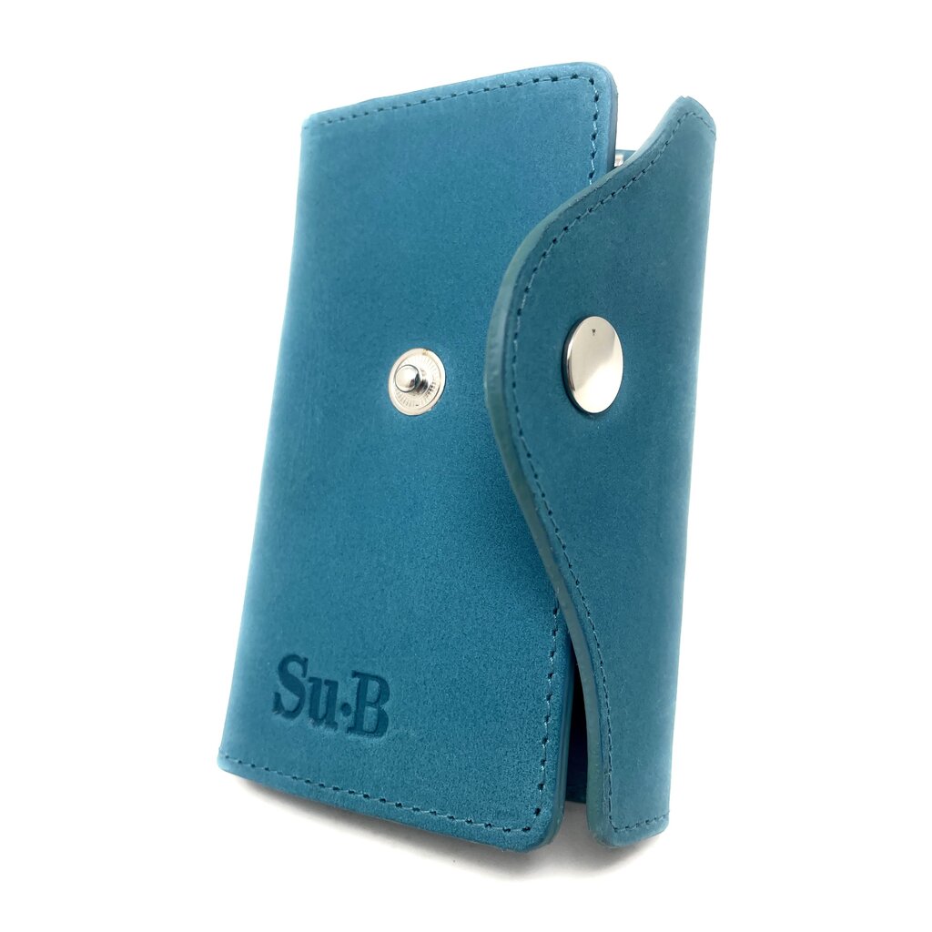 Su.B Leather Key Case – Dutch Design, Compact, 6 Key Hooks, Coin Pocket, Card Slot, Tulip Pocket with Chain – Turquoise