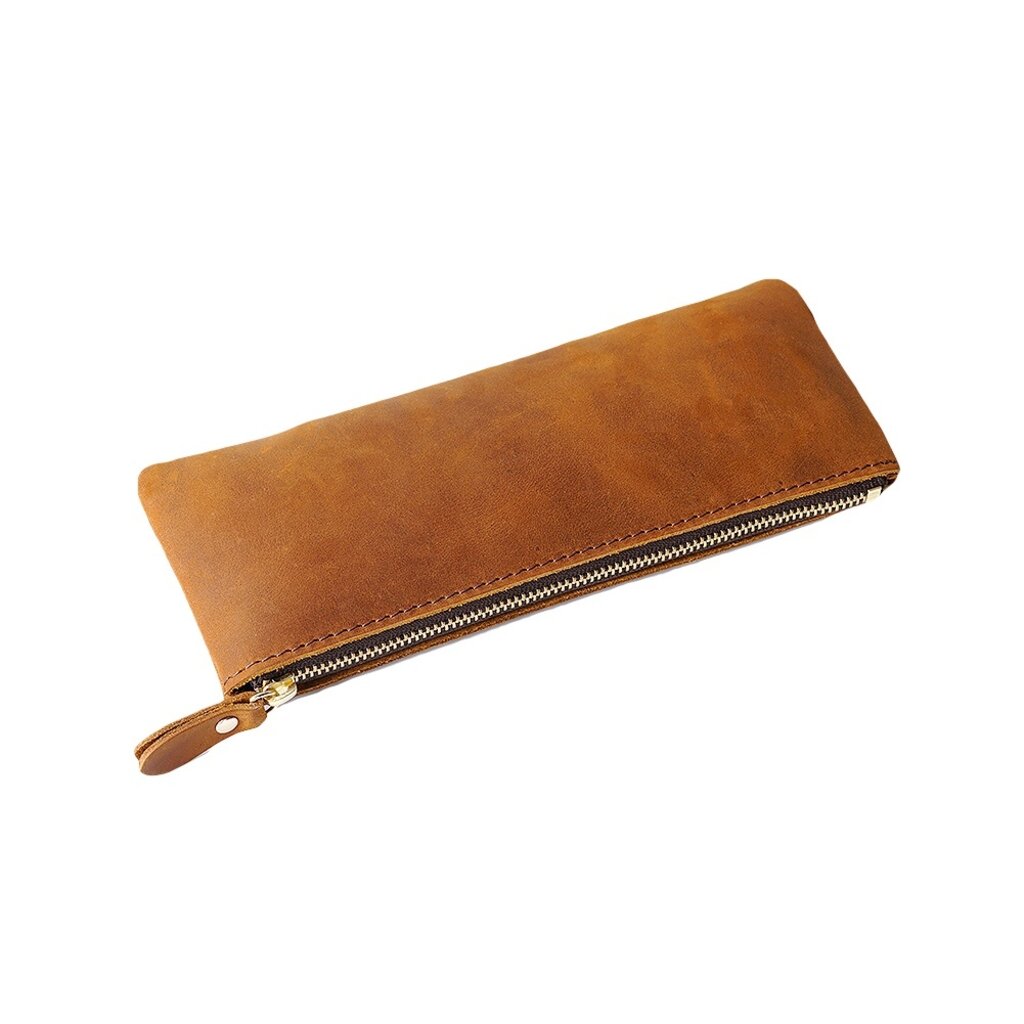 Su.B.dgn Leren Pennenzak – Ritssluiting Etui voor 10 - 15 Pennen, Compact & Lichtgewicht, Klassiek Design, Premium Kwaliteit  - Bruin