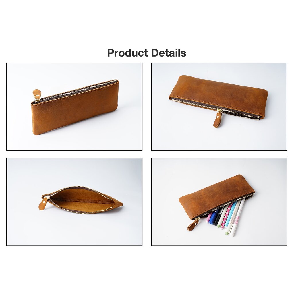 Su.B.dgn Leder Federmäppchen – Reißverschluss-Etui für 10 - 15 Stifte, Kompakt & Leicht, Klassisches Design, Hochwertige Qualität - Braun