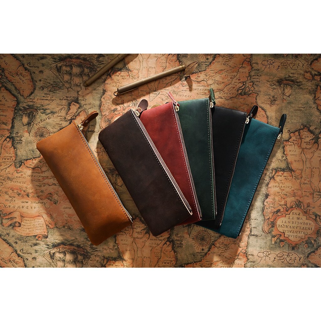 Su.B.dgn Leren Pennenzak – Ritssluiting Etui voor 10 - 15 Pennen, Compact & Lichtgewicht, Klassiek Design, Premium Kwaliteit  - Bruin
