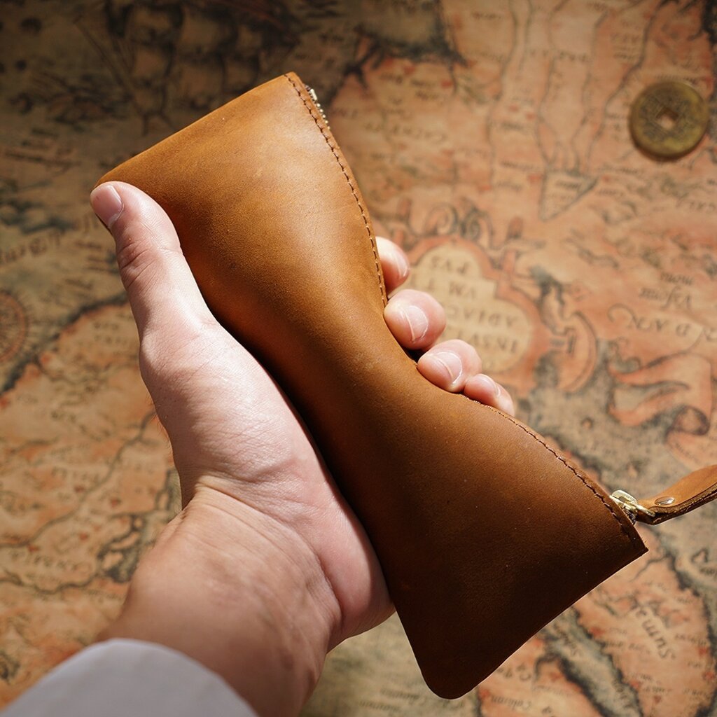 Su.B.dgn Leder Federmäppchen – Reißverschluss-Etui für 10 - 15 Stifte, Kompakt & Leicht, Klassisches Design, Hochwertige Qualität - Braun