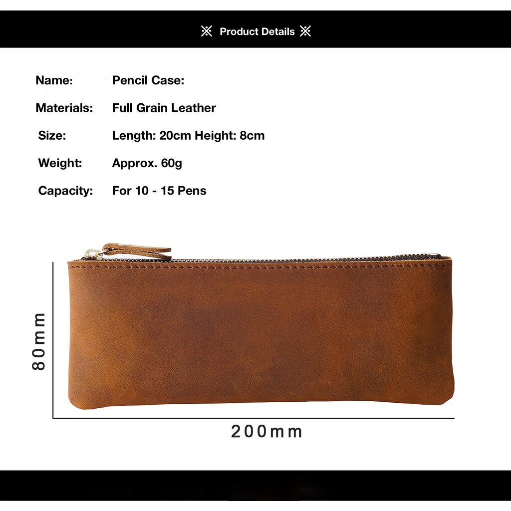 Su.B.dgn Leder Federmäppchen – Reißverschluss-Etui für 10 - 15 Stifte, Kompakt & Leicht, Klassisches Design, Hochwertige Qualität - Braun