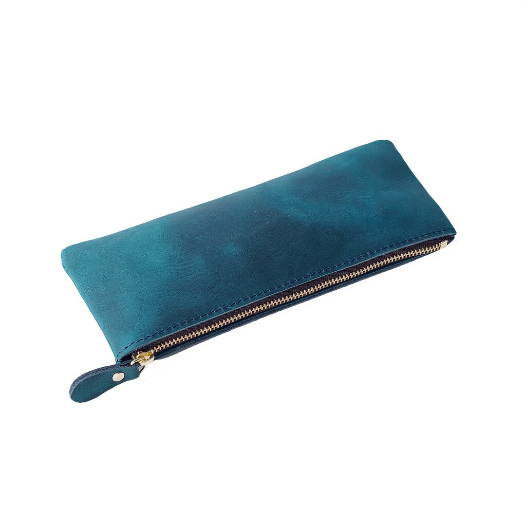 Su.B.dgn Leder Federmäppchen – Reißverschluss-Etui für 10-15 Stifte, Kompakt & Leicht, Klassisches Design, Hochwertige Qualität - Blau