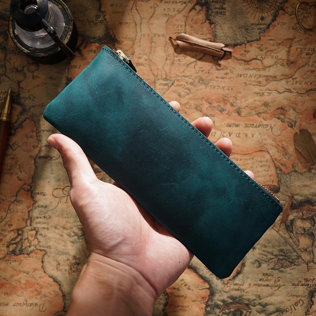 Su.B.dgn Leren Pennenzak – Ritssluiting Etui voor 10-15 Pennen, Compact & Lichtgewicht, Klassiek Design, Premium Kwaliteit  - Blauw