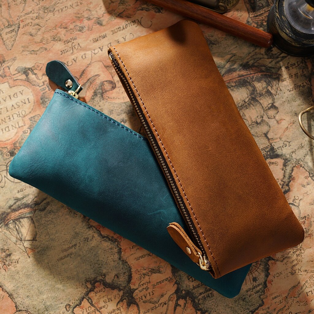 Su.B.dgn Leren Pennenzak – Ritssluiting Etui voor 10-15 Pennen, Compact & Lichtgewicht, Klassiek Design, Premium Kwaliteit  - Blauw