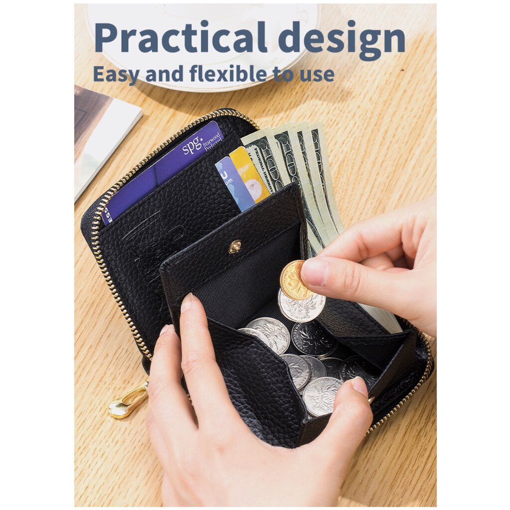 Su.B.dgn RFID Leather Wallet – Compact Zipper Card Holder, Coin and Money Pocket for Men and Women - Brown