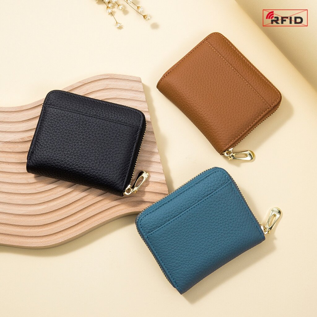 Su.B.dgn RFID Leather Wallet – Compact Zipper Card Holder, Coin and Money Pocket for Men and Women - Blue