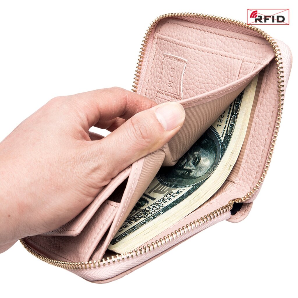 Su.B.dgn RFID Leren Portemonnee – Compacte Rits Kaarthouder, Munt- en Geldvak voor Heren en Dames - Pink