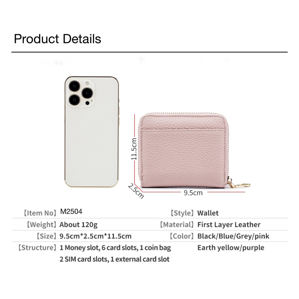 Su.B.dgn RFID Leren Portemonnee – Compacte Rits Kaarthouder, Munt- en Geldvak voor Heren en Dames - Pink