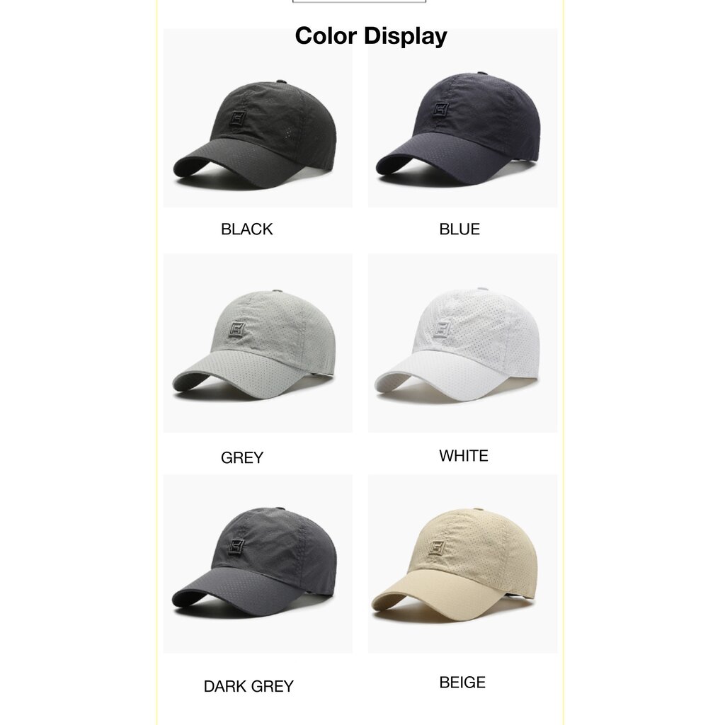 Su.B.dgn Perforated Baseball Cap – Breathable, Quick-Dry Sports Hat with Adjustable Fit and Sun Protection for Men and Women - Grey