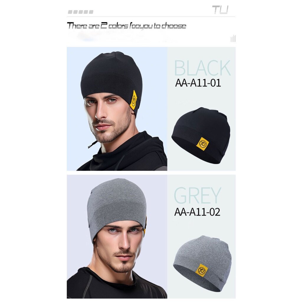 Su.B.dgn 2 Stücke Helm-Mütze, Dehnbar, Fahrradmütze, Atmungsaktives Material, Beanie, für Herren und Damen - Schwarz - Grau