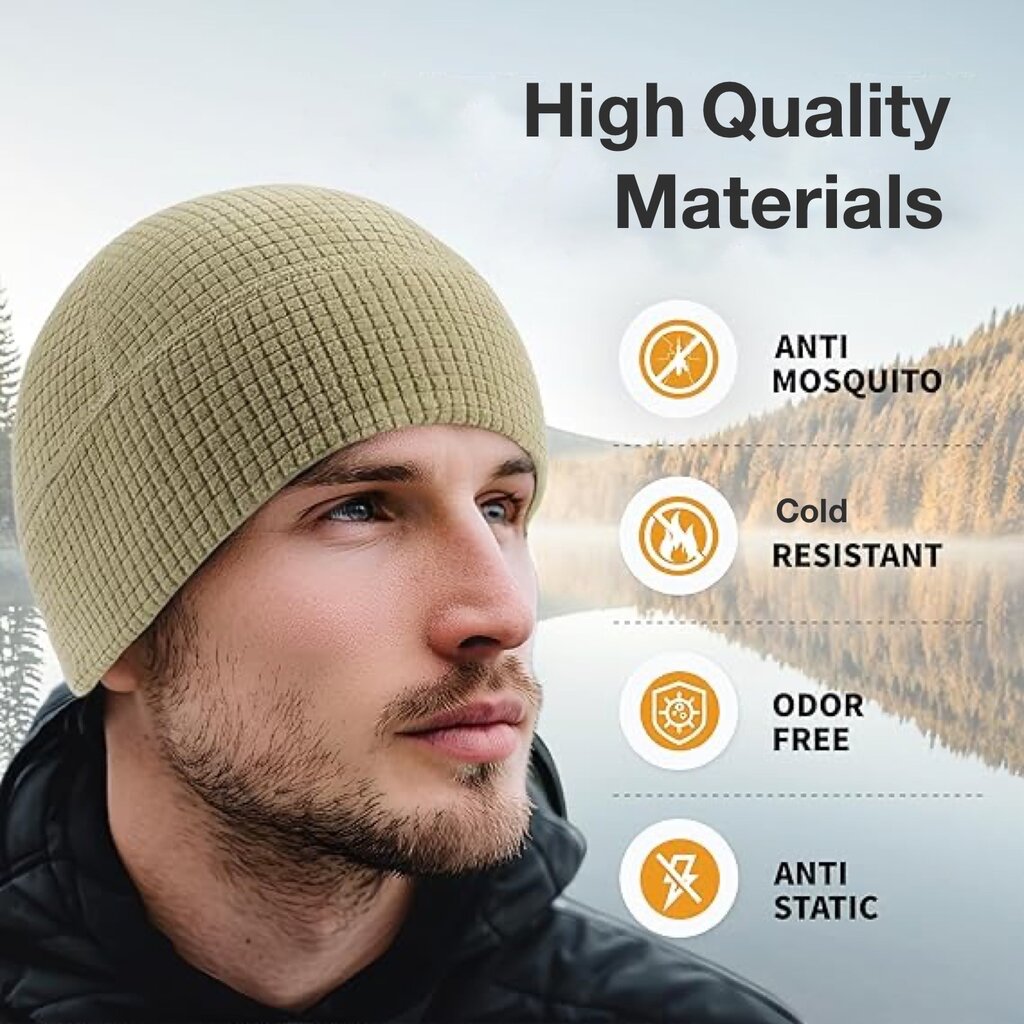 Su.B.dgn 2 Helmmütze Beanie – Dehnbare, Atmungsaktive Fahrradmütze für Herren & Damen - Schwarz - Beige