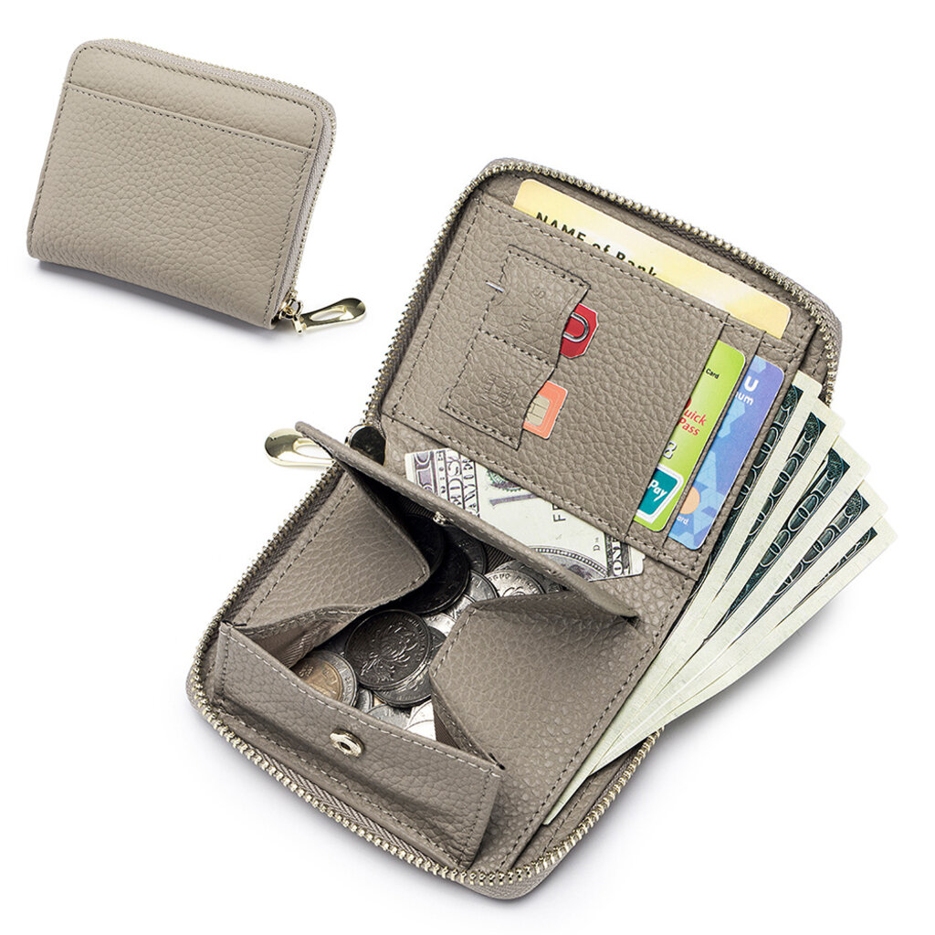 Su.B.dgn RFID Leren Portemonnee – Compacte Rits Kaarthouder, Munt- en Geldvak voor Heren en Dames - Grijs