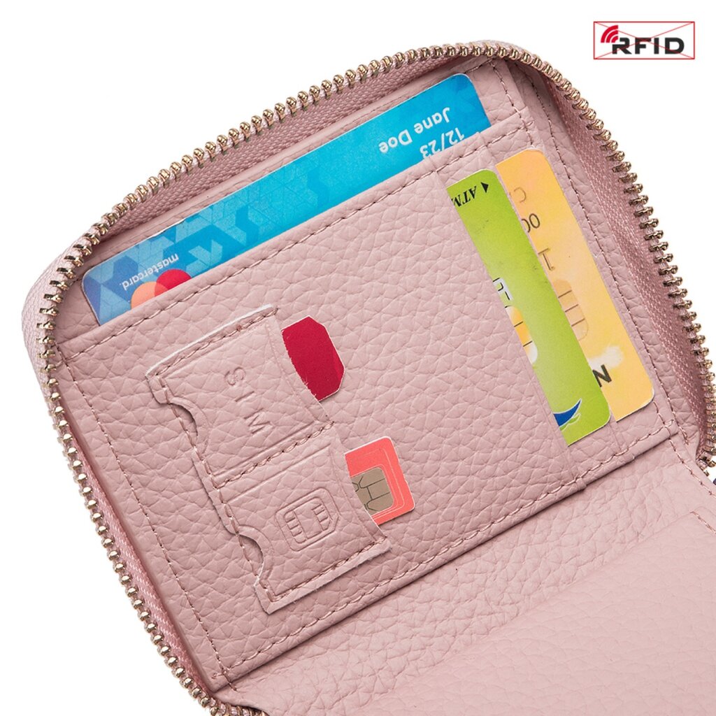 Su.B.dgn RFID Leren Portemonnee – Compacte Rits Kaarthouder, Munt- en Geldvak voor Heren en Dames - Grijs