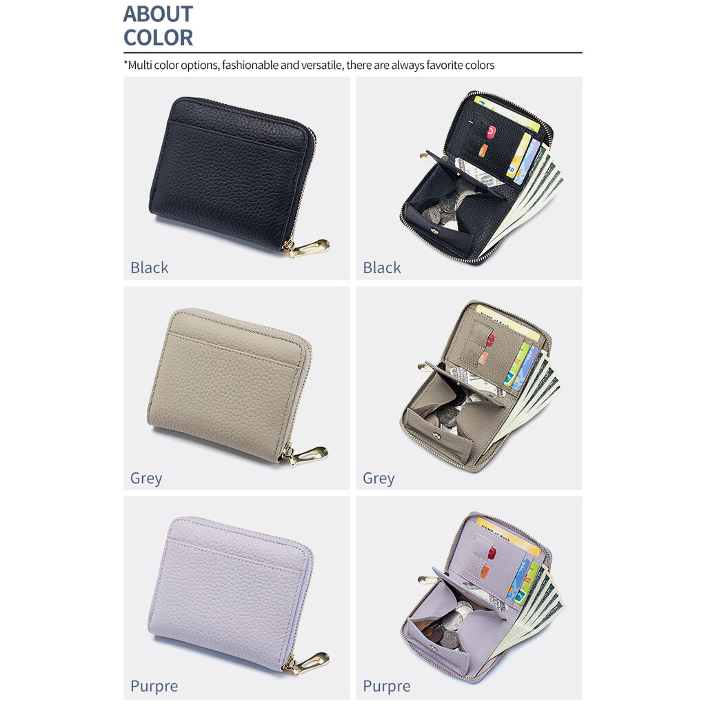 Su.B.dgn RFID Leather Wallet – Compact Zipper Card Holder, Coin and Money Pocket for Men and Women - Blue