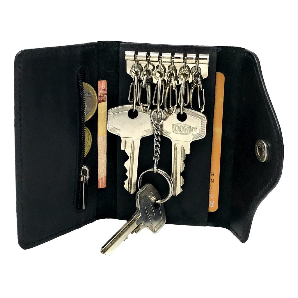 Su.B Leather Key Case – Dutch Design, Compact, 6 Key Hooks, Coin Pocket, Card Slot, Tulip Pocket with Chain – Brown