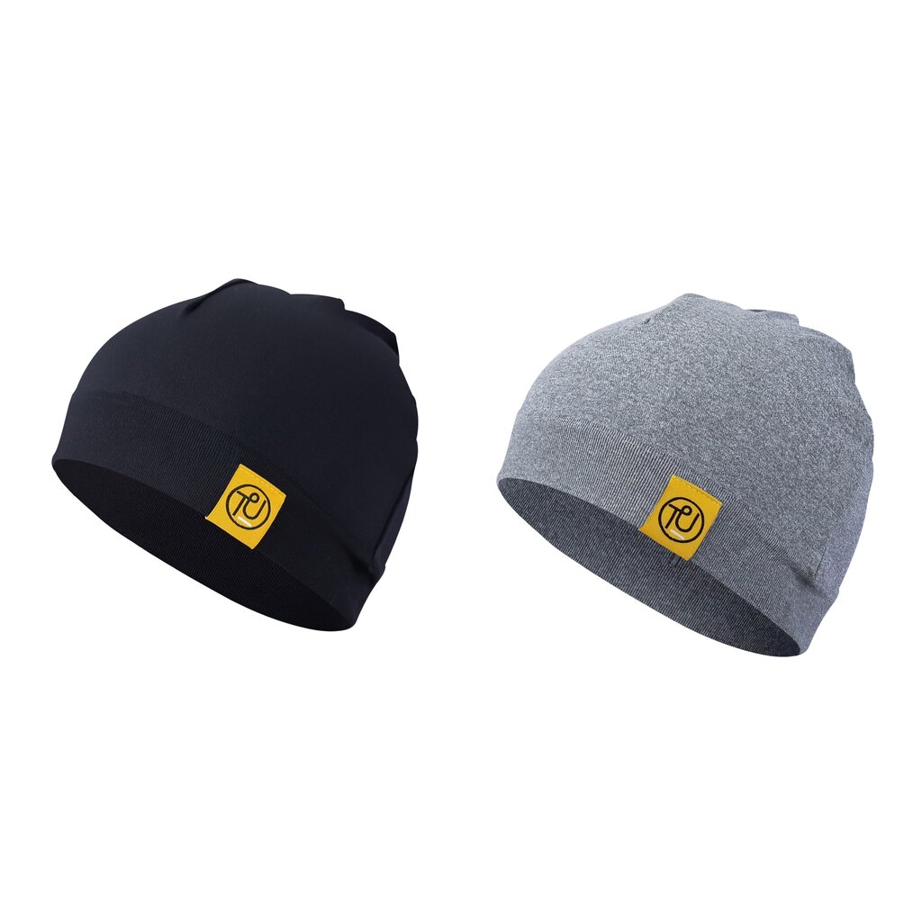 Su.B.dgn 2 Stücke Helm-Mütze, Dehnbar, Fahrradmütze, Atmungsaktives Material, Beanie, für Herren und Damen - Schwarz - Grau