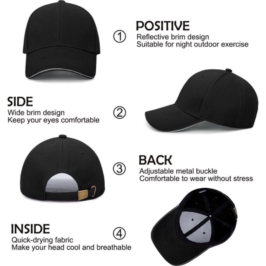 Su.B.dgn Baseball Cap Heren, Met Reflecterende Rand, Pet Dames, One Size, 55-60 CM - Zwart