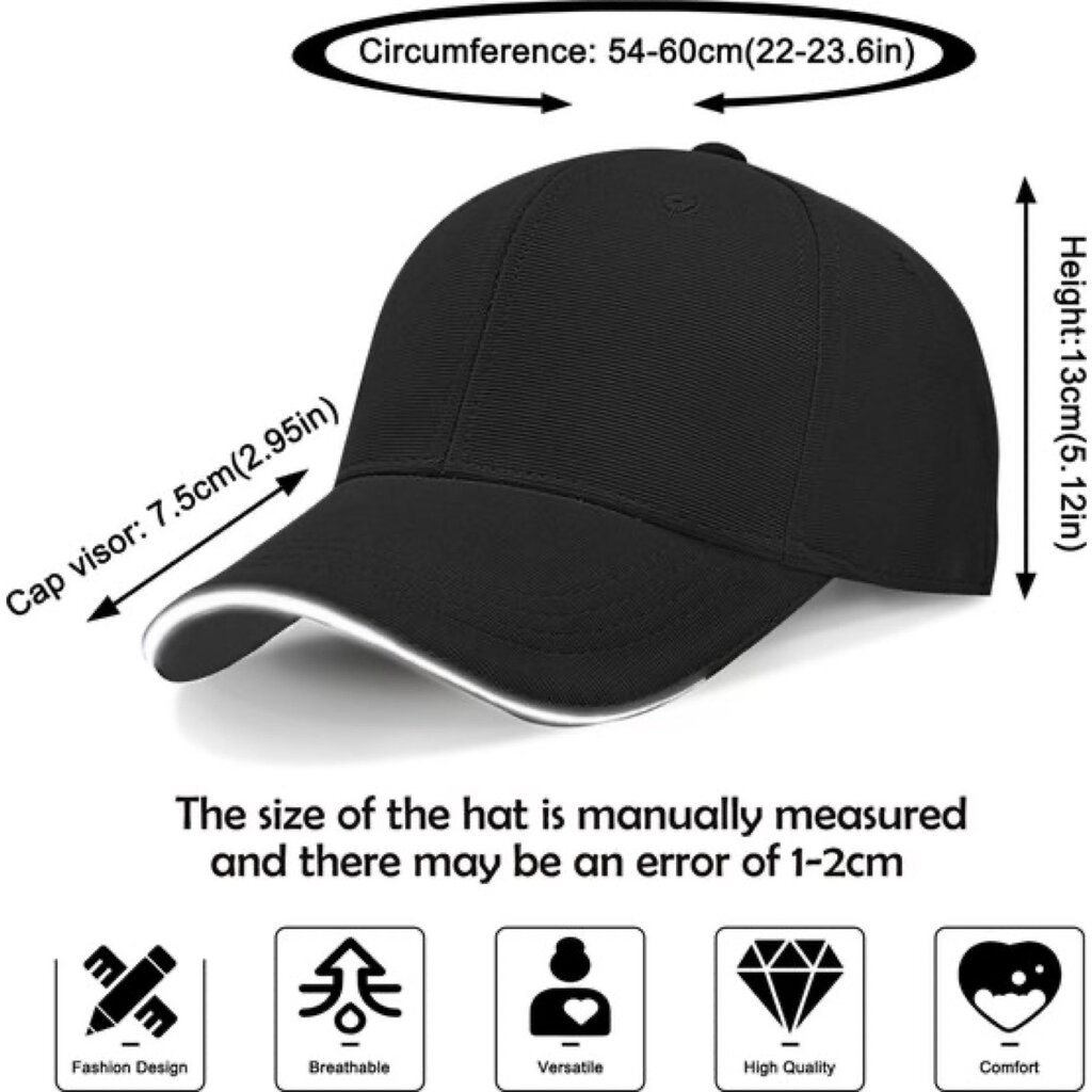 Su.B.dgn Baseballkappe für Männer und Frauen - Mit Reflektierendem Rand - Trucker Cap - Kopfumfang 55-60 CM  - Schwarz