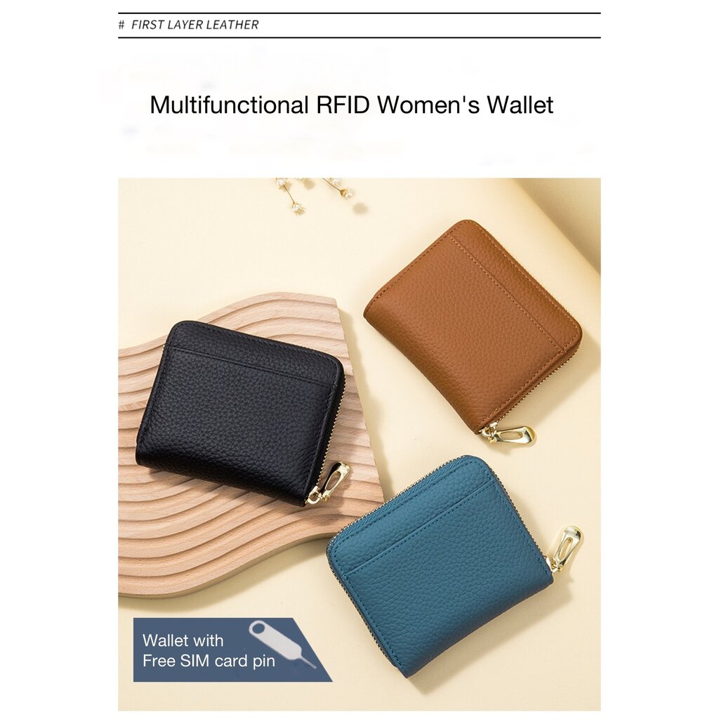 Su.B.dgn RFID Leren Portemonnee – Compacte Rits Kaarthouder, Munt- en Geldvak voor Heren en Dames - Bruin