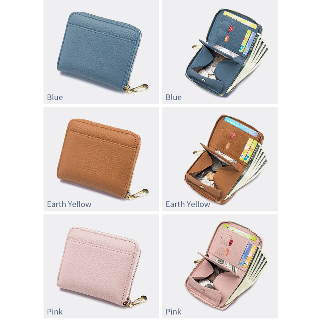 Su.B.dgn RFID Leren Portemonnee – Compacte Rits Kaarthouder, Munt- en Geldvak voor Heren en Dames - Bruin