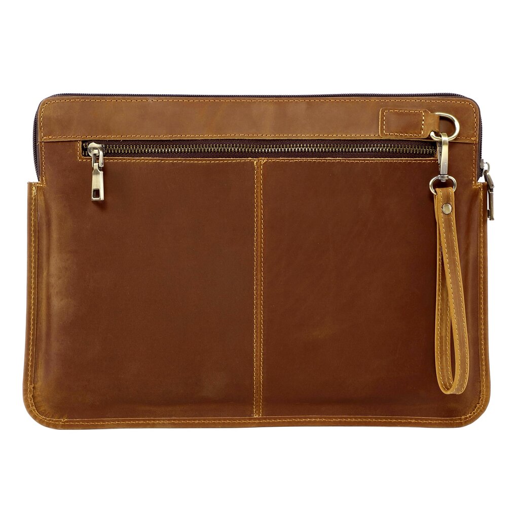 Su.B.dgn Leather Laptop Case 14.2 Inch – Full-Grain Cowhide – Slim Sleeve with Padded Compartment & Large Zip Pocket – Brown