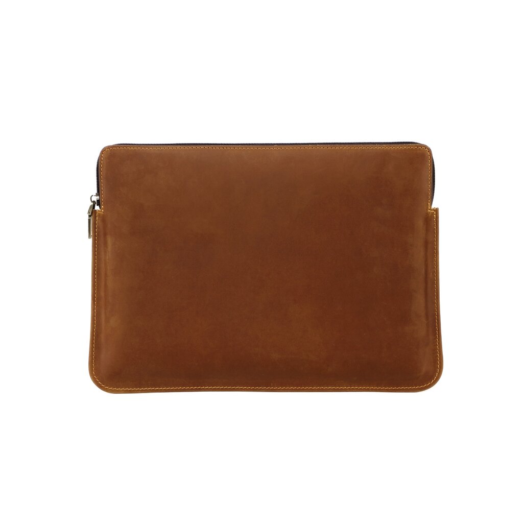 Su.B.dgn Leather Laptop Case 14.2 Inch – Full-Grain Cowhide – Slim Sleeve with Padded Compartment & Large Zip Pocket – Brown