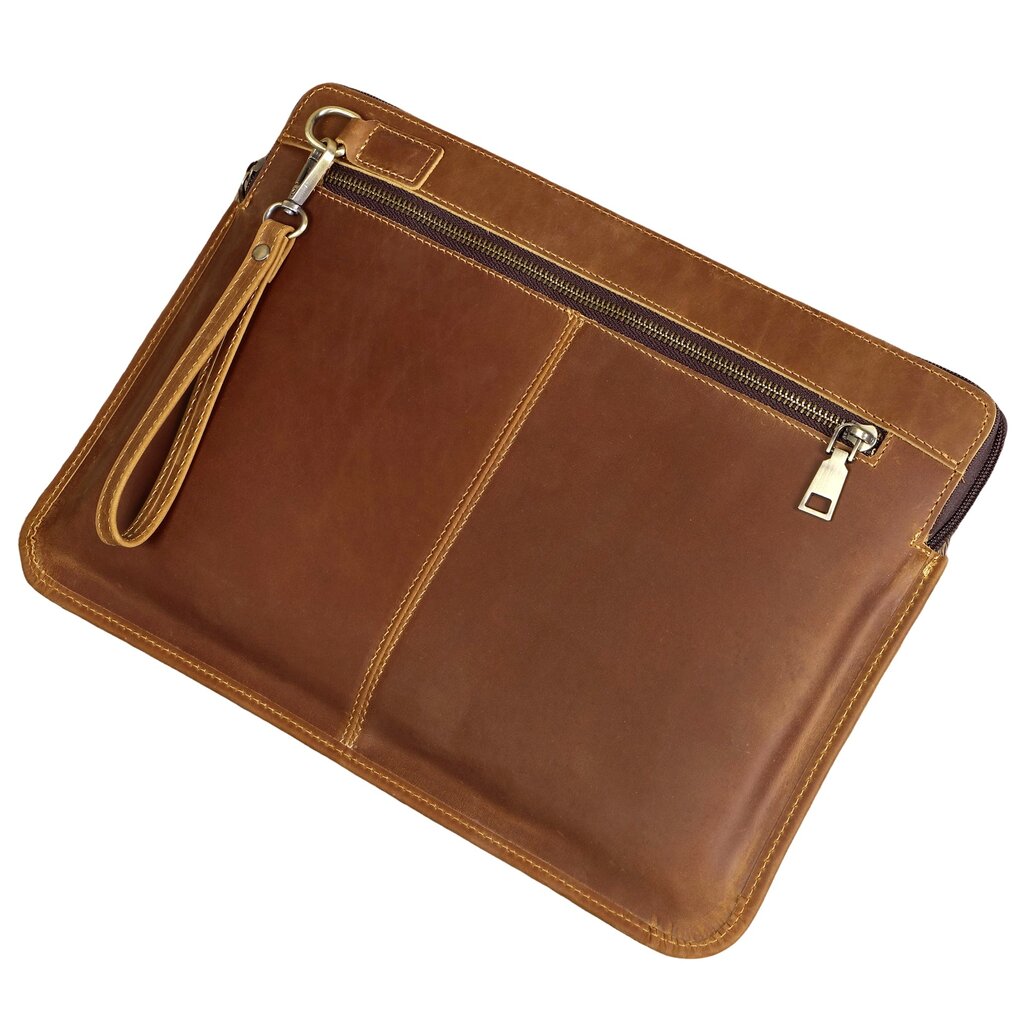 Su.B.dgn Leder Laptop Tasche 14.2 Zoll – Vollnarben Rindsleder – Schlanke Hülle mit Gepolstertem Fach & Großem Reißverschlussfach – Braun