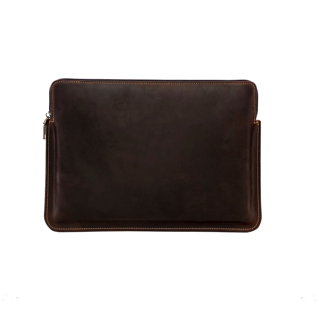 Su.B.dgn Leather Laptop Case 14.2 Inch – Full-Grain Cowhide – Slim Sleeve with Padded Compartment & Large Zip Pocket – Dark  Brown