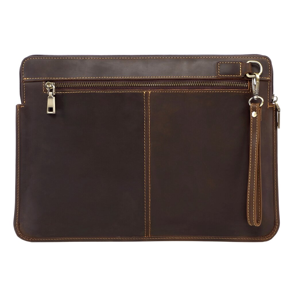 Su.B.dgn Leather Laptop Case 14.2 Inch – Full-Grain Cowhide – Slim Sleeve with Padded Compartment & Large Zip Pocket – Dark  Brown