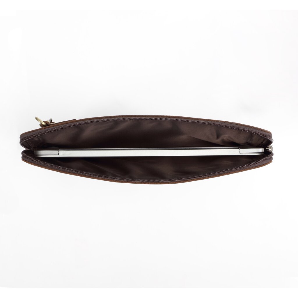 Su.B.dgn Leather Laptop Case 14.2 Inch – Full-Grain Cowhide – Slim Sleeve with Padded Compartment & Large Zip Pocket – Dark  Brown