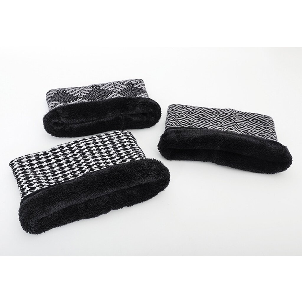 Su.B.dgn Neck Warmer – Winter Gaiter – Warm Double-Layer Knit Tube Scarf for Men & Women – One Size – Black Grey Patten 01
