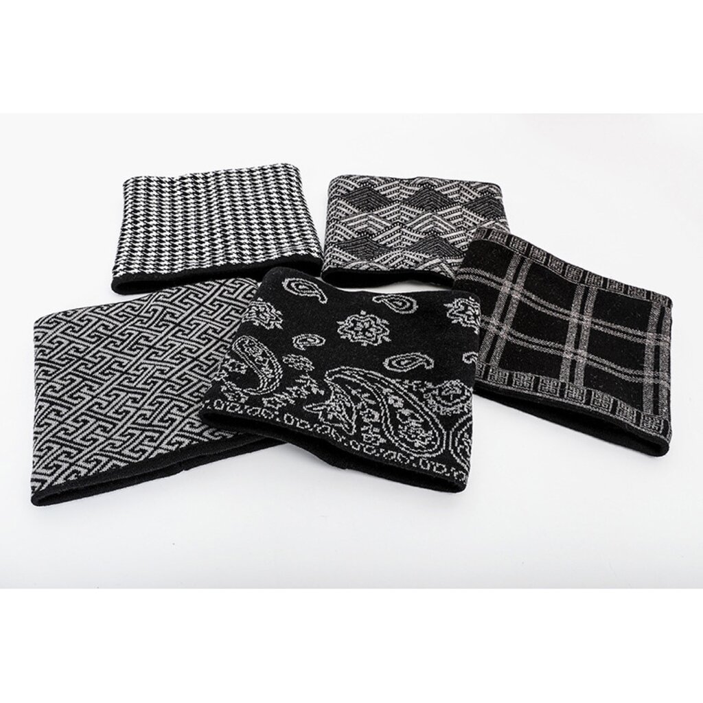 Su.B.dgn Neck Warmer – Winter Gaiter – Warm Double-Layer Knit Tube Scarf for Men & Women – One Size – Black Grey Patten 05